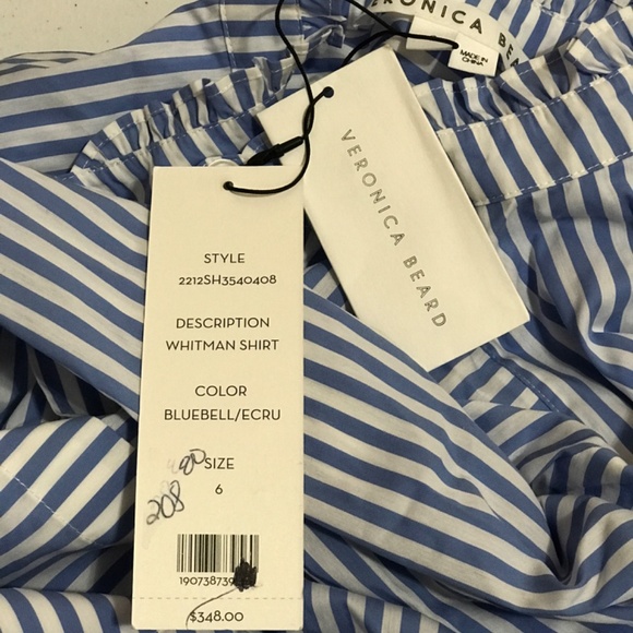 Veronica Beard Whitman Striped Button-Front Shirt Size 7 Paper Tag De-Label - Picture 8 of 8